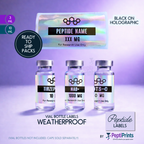 Peptide Vial Labels Ready-to-Ship — Holographic Labels with Black - Simple Hexagon Design