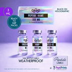 Peptide Vial Labels Ready-to-Ship — Holographic Labels with Black - Simple Hexagon Design