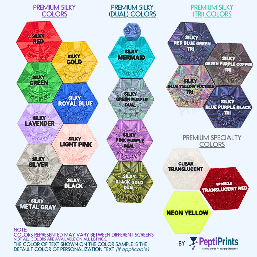 Hexagon Shaped Peptide Vial Cap Covers • Brand Color Aligned Vial Lids • Reusable Vial Cover • Silky Hexagon